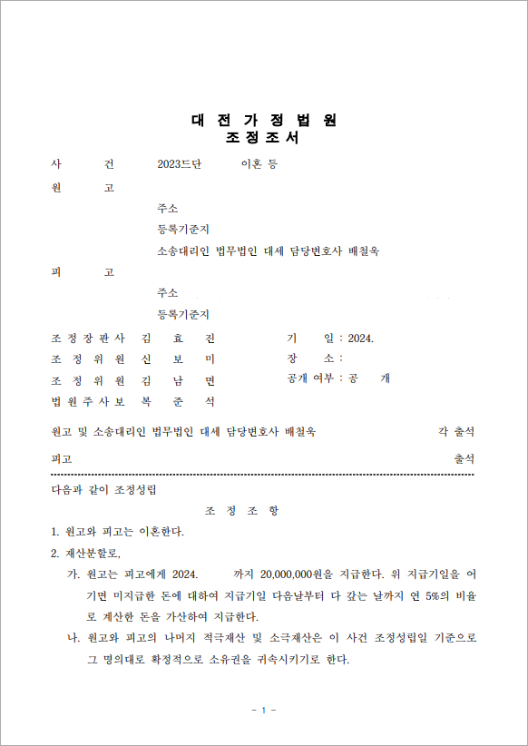 채무로 인한 이혼 재산분할 최소
