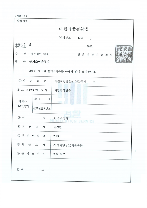 오해로 인한 접촉, 불기소 처분