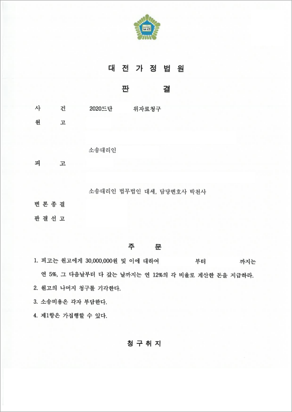 위자료 7,000만원 감액 성공