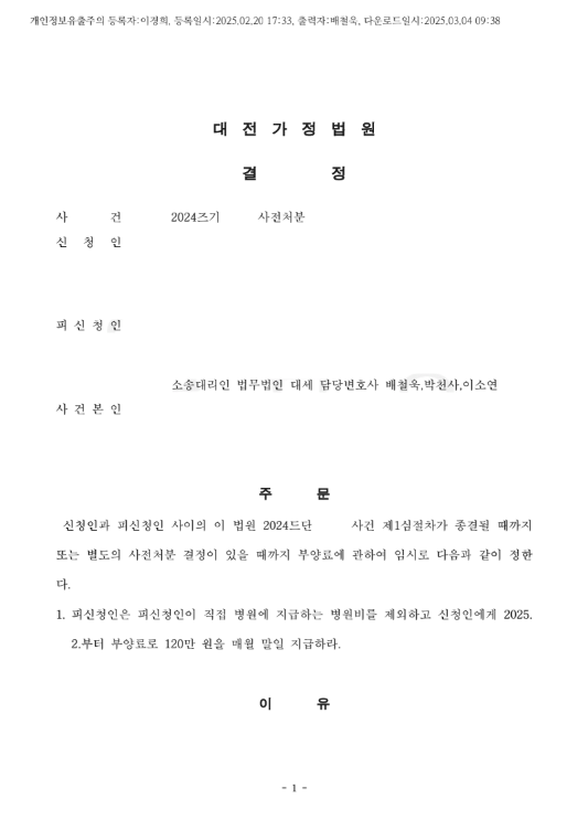 이혼 소송 중 남편의 부양료 청구, 사업체 운영권 방어
