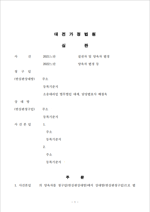 이혼 당시 지정된 양육권 변경