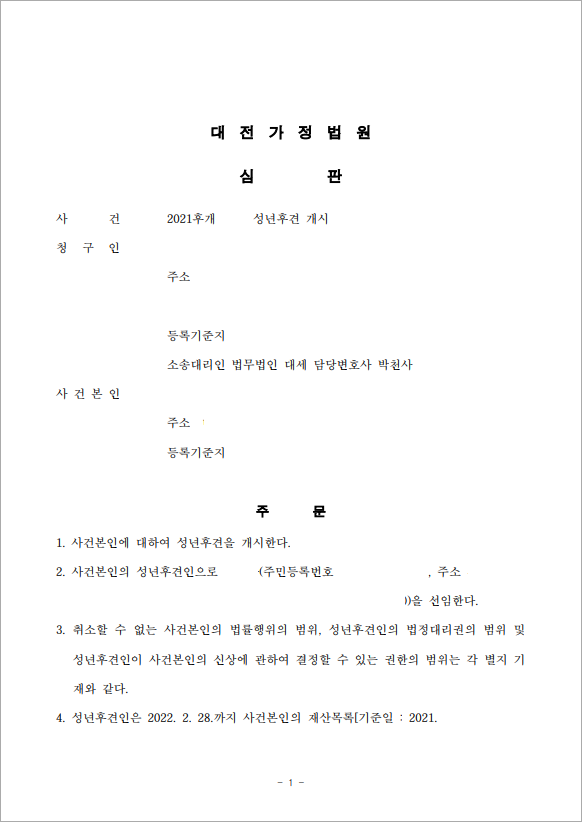 장애판정 받은 형제, 성년후견인