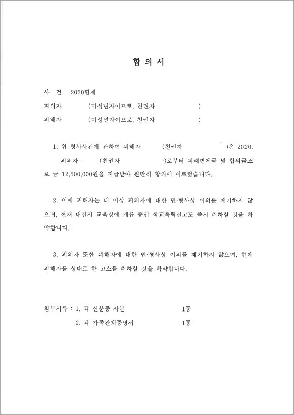 학교폭력 원만한 합의 성공
