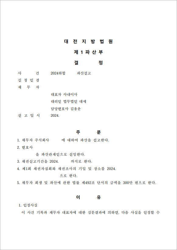 11억 이상 채무 법인파산