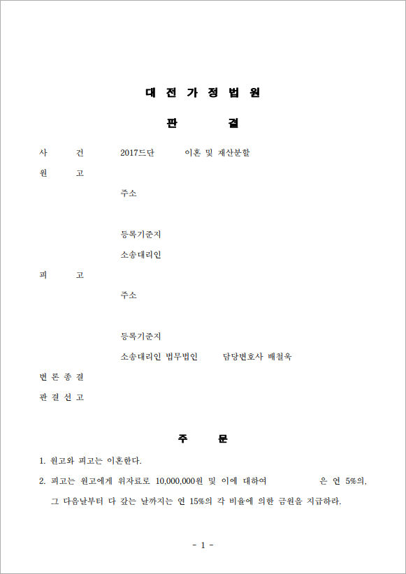 재산분할, 위자료 최대한 감액