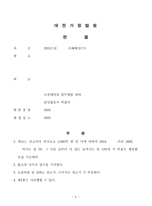 상간자 방어, 1,000만원 감액.