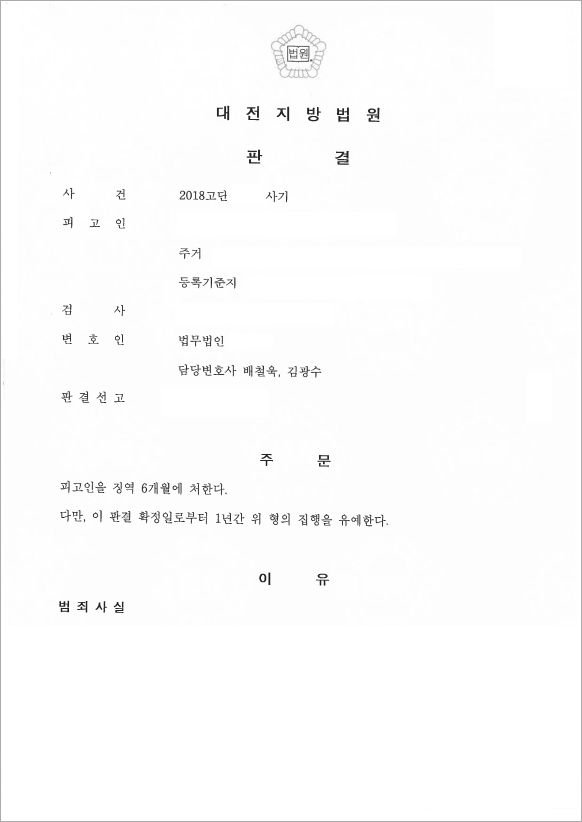 투자사기 집행유예로 방어